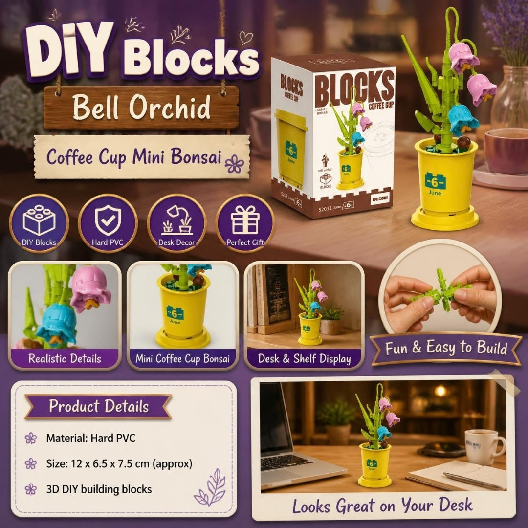 Decool 3D DIY Blocks Coffee Cup Mini Bonsai Bell Orchid - product details