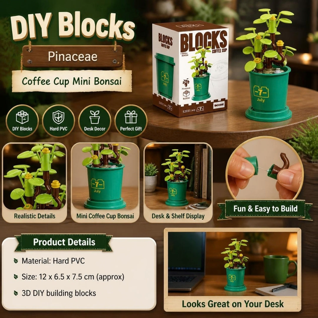 Decool 3D DIY Blocks Coffee Cup Mini Bonsai Pinaceae - product details