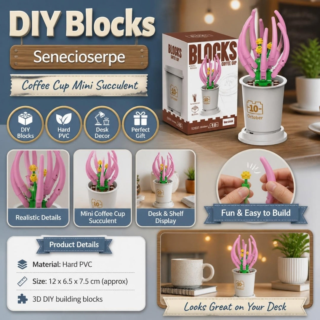 Decool 3D DIY Blocks Coffee Cup Mini Succulent Senecioserpe - product details