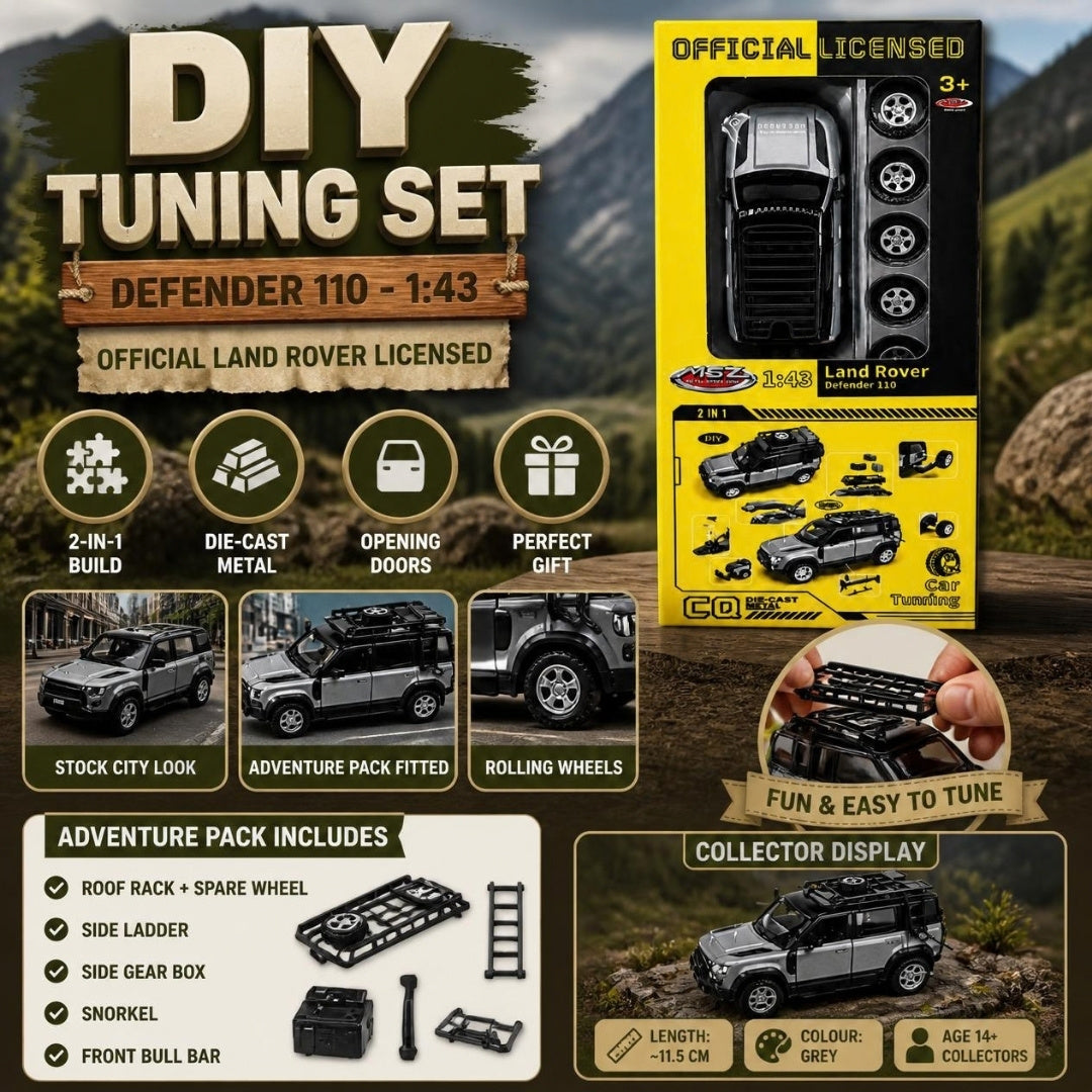 Land Rover Defender 110 1:43 DIY custom tuning set - adventure pack contents
