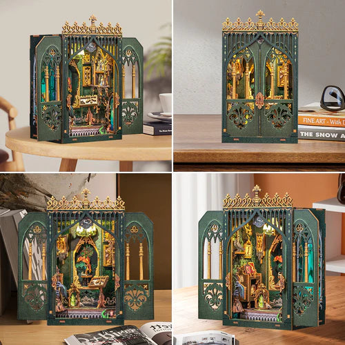 3D Wooden DIY Book Nook Quiet Herbarium Miniature Kit for Bookshelf Decor with LED Ligh