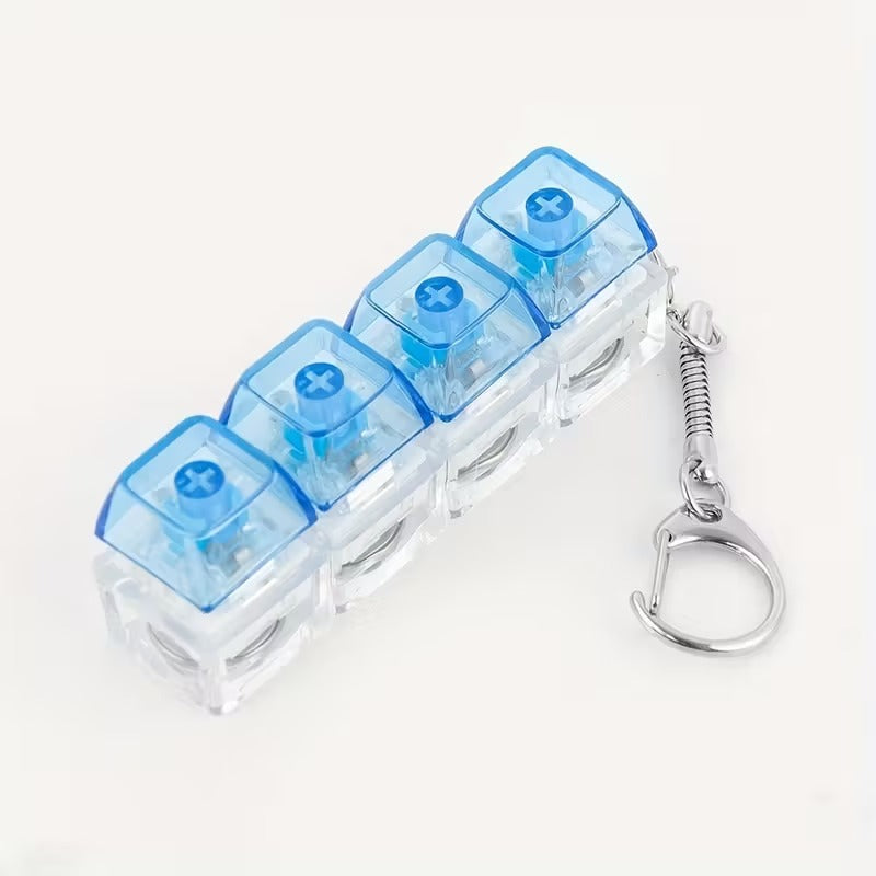 4Keys Finger Button Anti-stress Toys - Mechanical Keyboard Keychain With Light and Click Sound (Choose From Drop Down Menu)