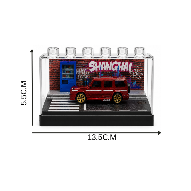 Red Luxury SUV Miniature 1:64 Diorama Display – Premium Street Art Scene with Acrylic Case