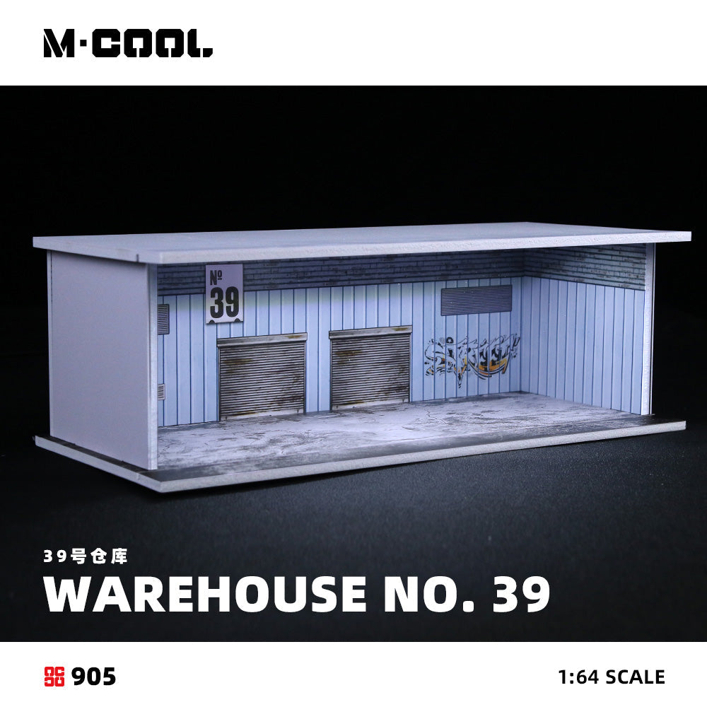 M-COOL Warehouse No. 39 Garage Diorama with LED Lighting – 1:64 Scale Display Scene for Diecast Cars