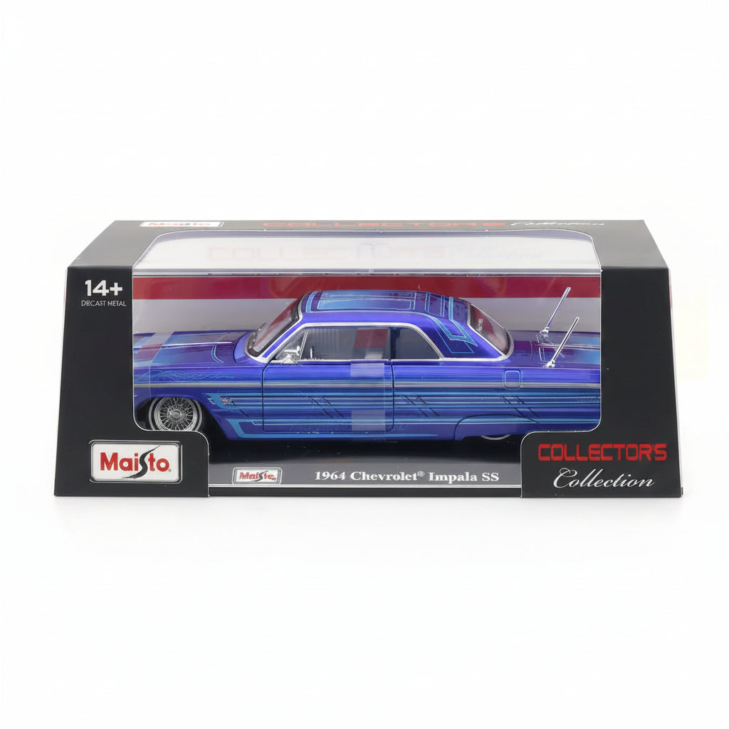 Maisto1964 Chevrolet Impala SS Custom Lowrider Blue 1:24 Scale Die-Cast Model Car with Acrylic Case