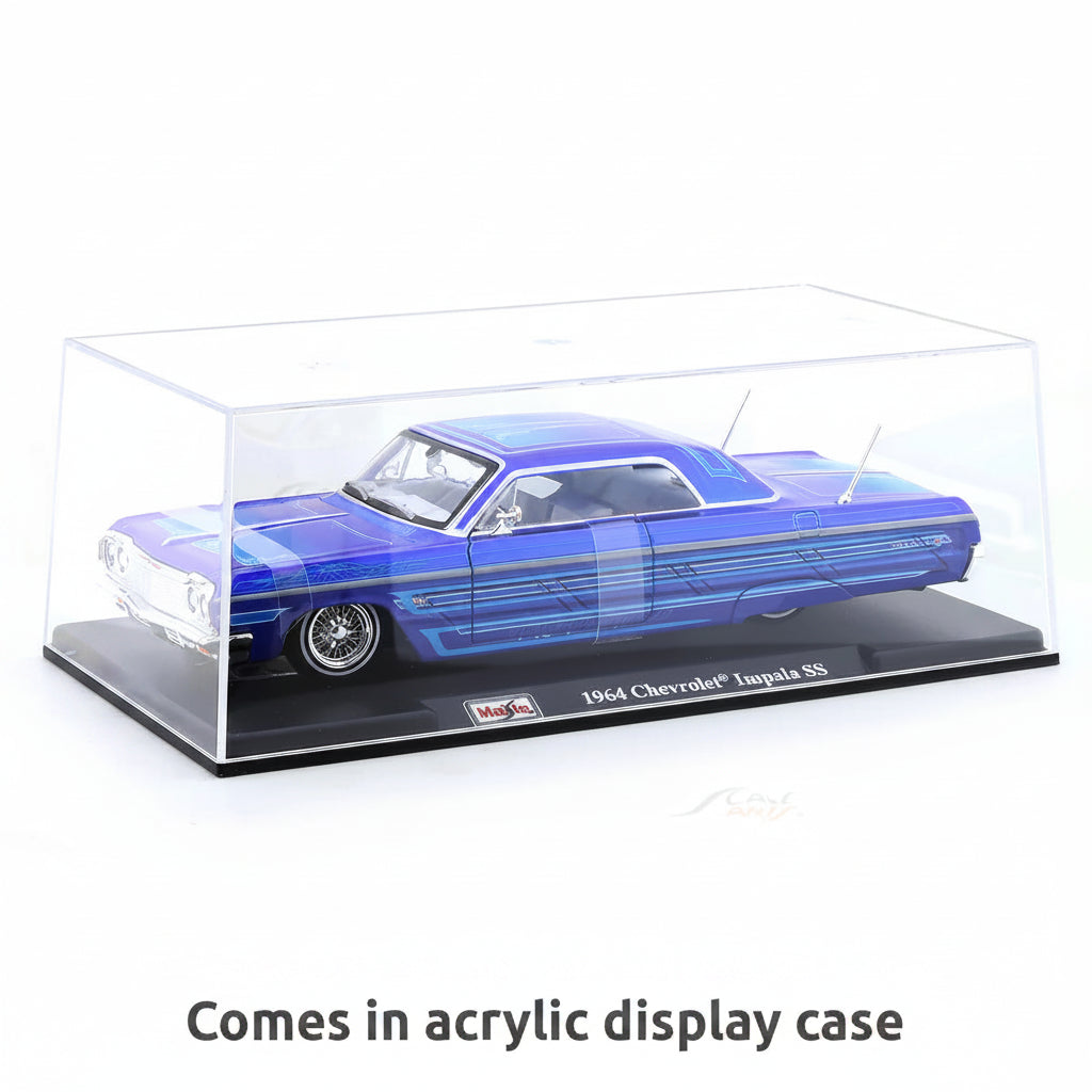 Maisto1964 Chevrolet Impala SS Custom Lowrider Blue 1:24 Scale Die-Cast Model Car with Acrylic Case