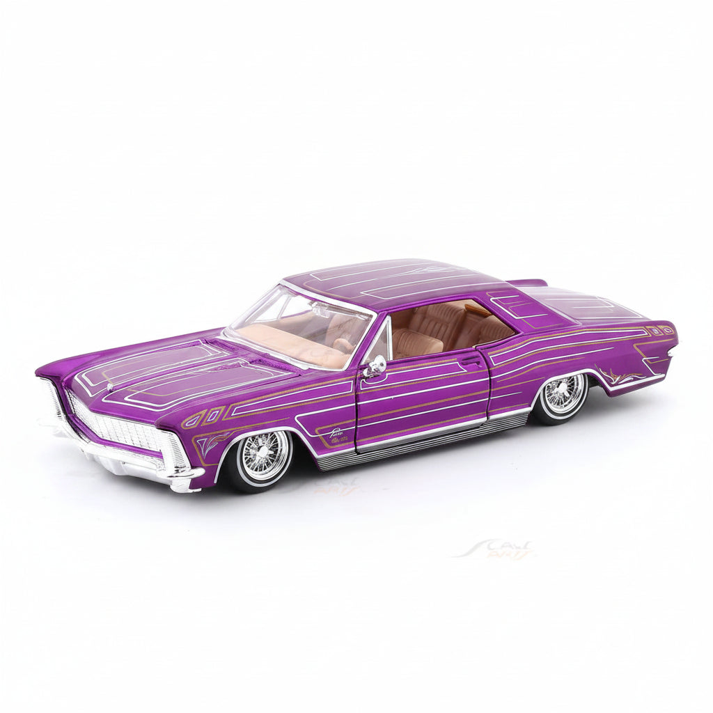 1965 Buick Riviera Custom Purple Lowrider 1:24 Scale Die-Cast Model Car with Acrylic Case