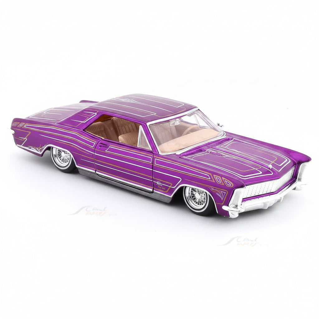 1965 Buick Riviera Custom Purple Lowrider 1:24 Scale Die-Cast Model Car with Acrylic Case