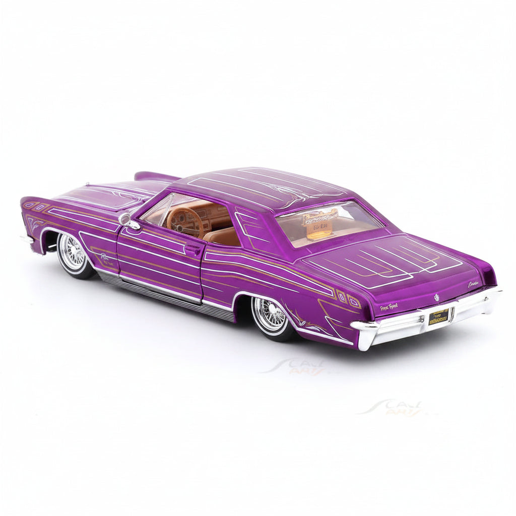 1965 Buick Riviera Custom Purple Lowrider 1:24 Scale Die-Cast Model Car with Acrylic Case