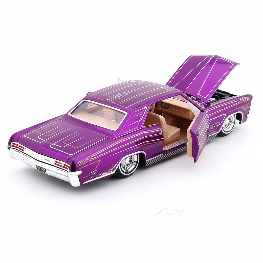 1965 Buick Riviera Custom Purple Lowrider 1:24 Scale Die-Cast Model Car with Acrylic Case