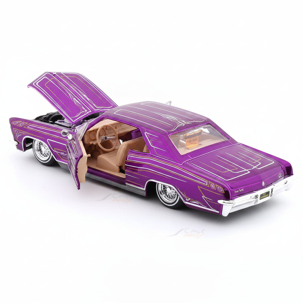 1965 Buick Riviera Custom Purple Lowrider 1:24 Scale Die-Cast Model Car with Acrylic Case