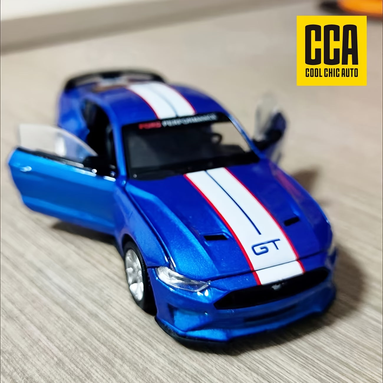 1:42 Scale CCA Official Licensed Ford Mustang GT 2018 2-in-1 DIY Die-Cast Model Car Kit with Customizable Parts – Blue