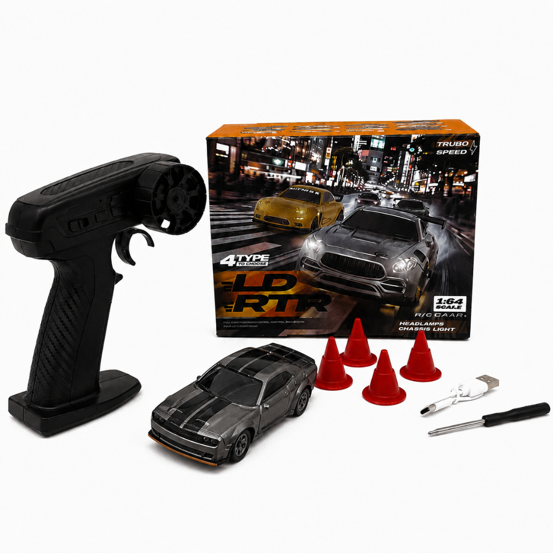 1:64 Scale 2.4G RC Racing Car with Wireless Remote, LED Headlights & Chassis Lights