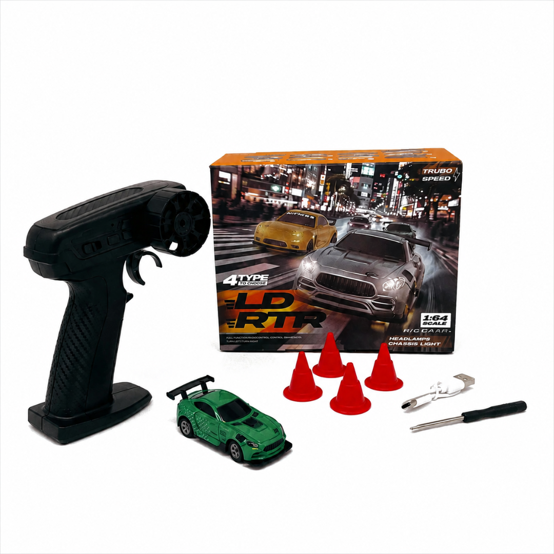 1:64 Scale 2.4G RC Racing Car with Wireless Remote, LED Headlights & Chassis Lights – Mini Sports Car Toy Set