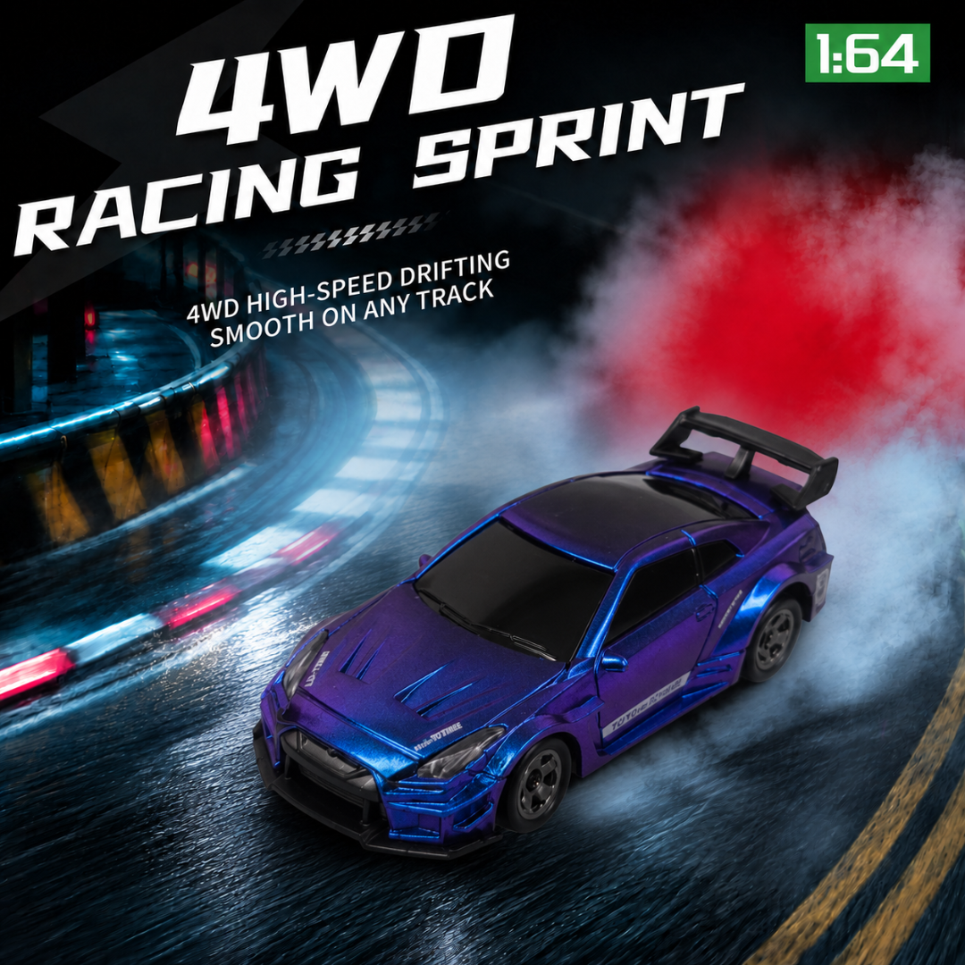 1:64 Scale Remote Control Racing Car with LED Headlights & Chassis Lights, High-Speed RC Sports Car with Remote Controller, Rechargeable Mini Toy Car with Racing Cones for Kids & Adults