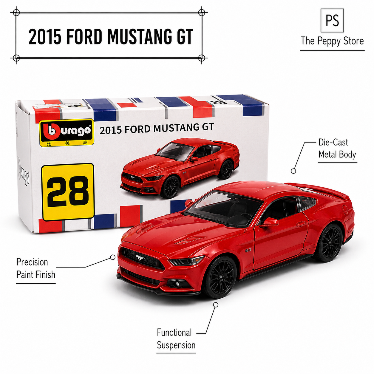 Official Bburago 28 2015 Ford Mustang GT - 1 : 64 Diecast Scale Model