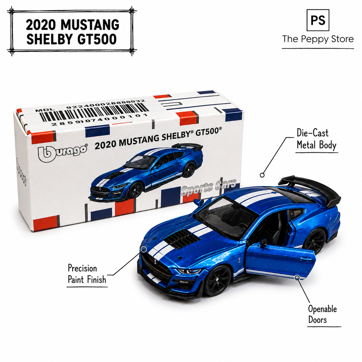 Official Bburago 2020 Mustang Shelby GT500 - 1 : 64 Diecast Scale Model