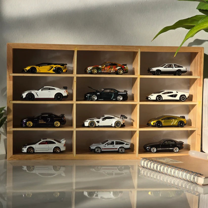 Wooden LED Hot Wheels Diecast Organizers With Light With Acrylic Dust Covers -  Fits 12 Cars ( No cars Included )