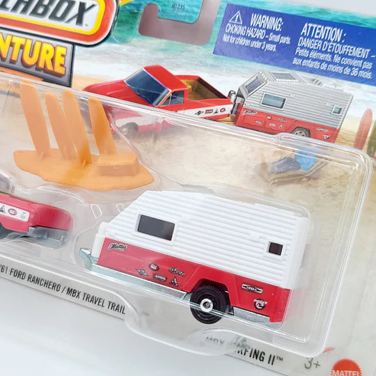 Matchbox Adventure Pack Scale 1 : 64 2025 '61 Ford Ranchero / MBX Travel Trailer II and Surfing II Vehicles Exclusive Collection