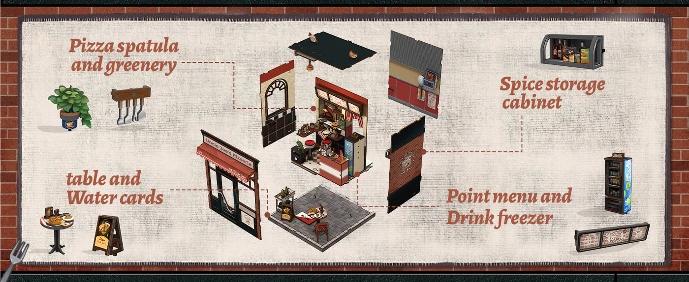 CUTEBEE DIY Book Nook Kit - Uncle Joe's Pizzeria