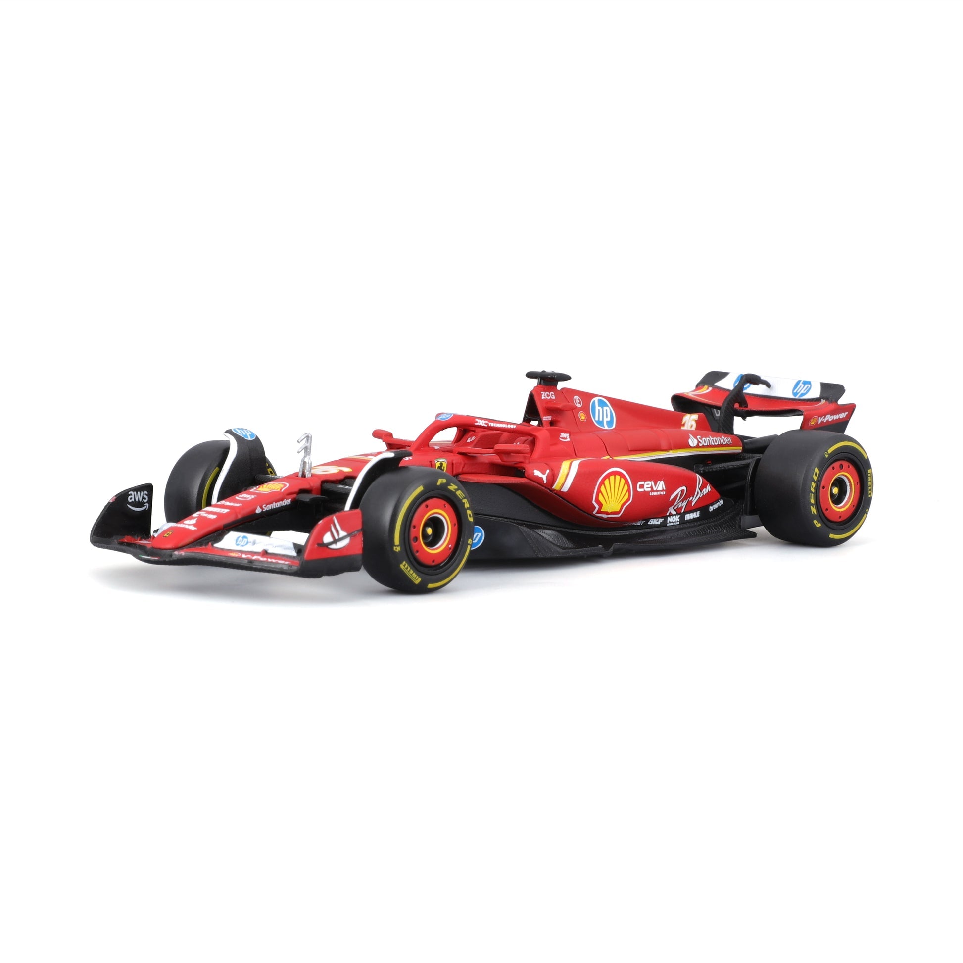 Bburago Ferrari SF-24 Charles Leclerc Racing Hauler Truck with Formula 1 Car 1:64 Diecast Model Car