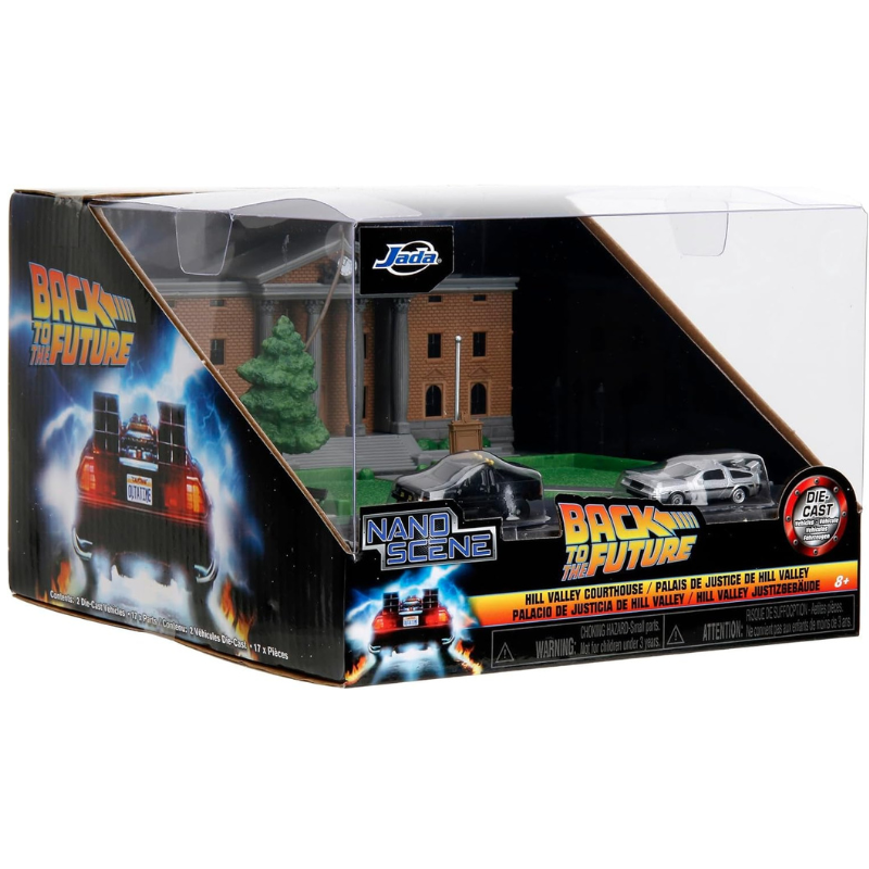 Jada Back to the Future Hill Valley Courthouse Nano Scene Diorama with 2 Nano Die-Cast Cars