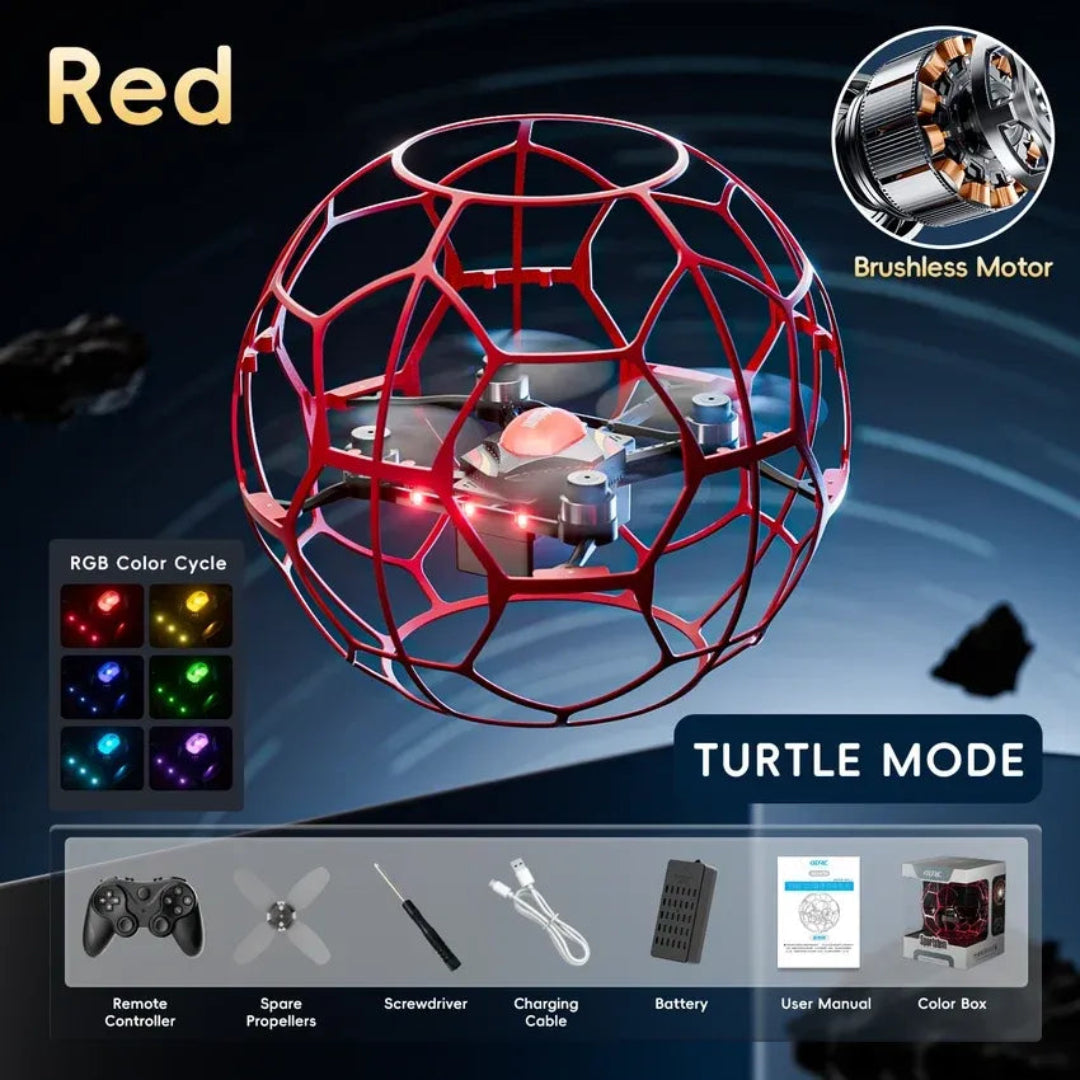 4DRC V51 Sportstem Brushless Flying Ball Drone – Red 4-Axis RC Drone