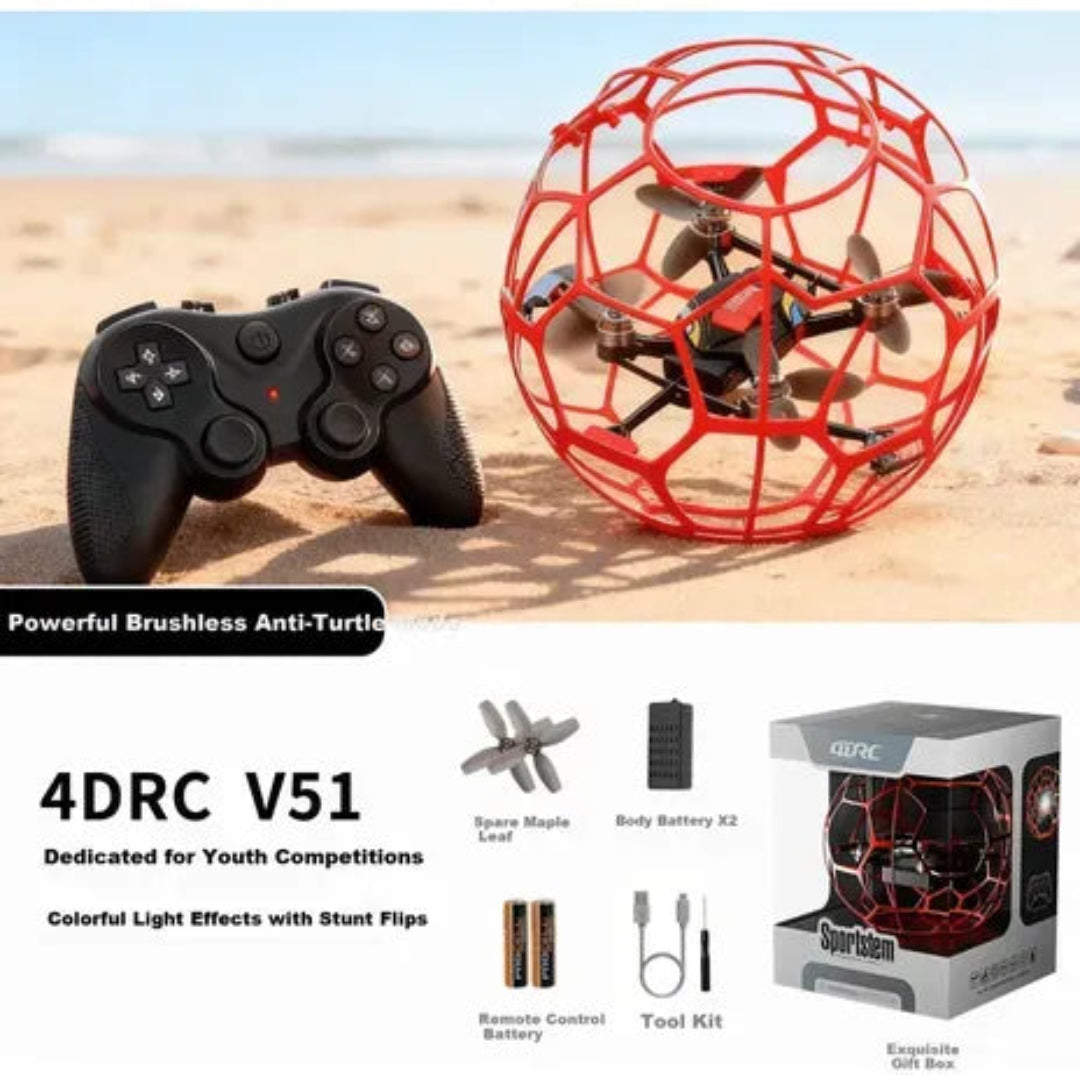 4DRC V51 Sportstem Brushless Flying Ball Drone – Red 4-Axis RC Drone