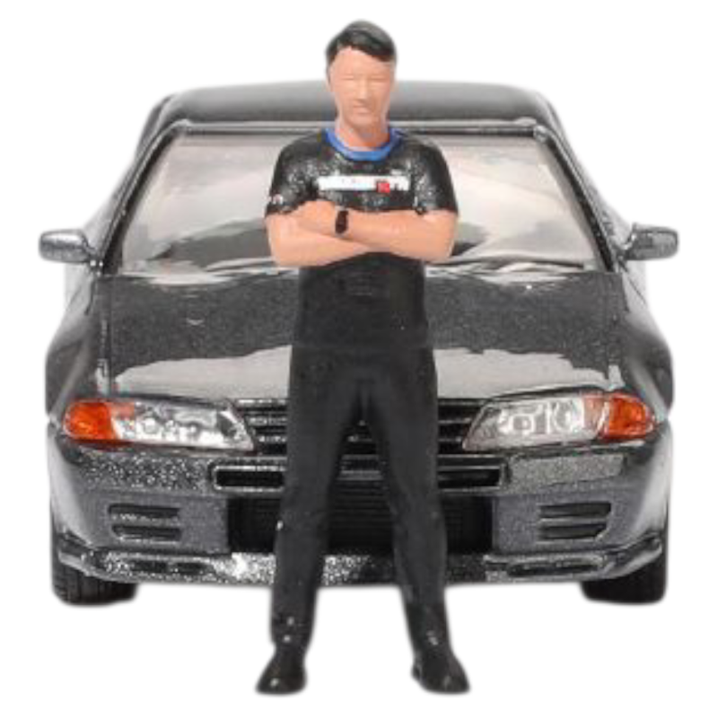 Mini GT Imported Nissan Skyline GT-R (R32) Gun Metal with Figurine | Premium Die-Cast Model Car