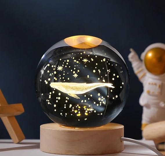 3D Crystal Whale With Warm Led with Wood Base
