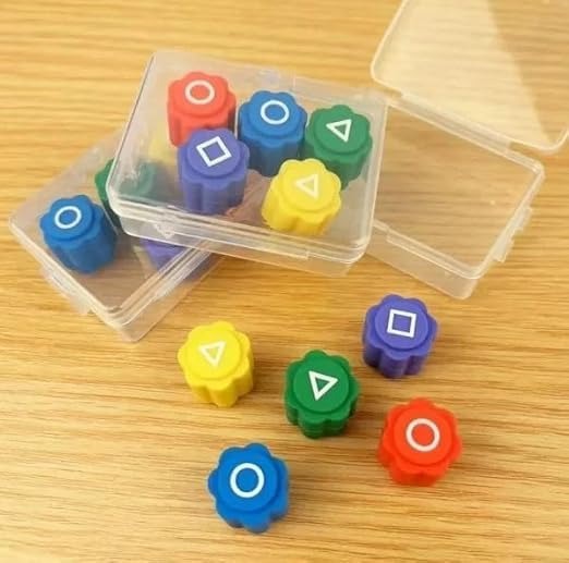 Traditional Korean Gonggi Game Set of 5 Coloured PVC Playing Pieces with Storage Box