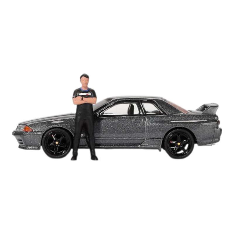 Mini GT Imported Nissan Skyline GT-R (R32) Gun Metal with Figurine | Premium Die-Cast Model Car