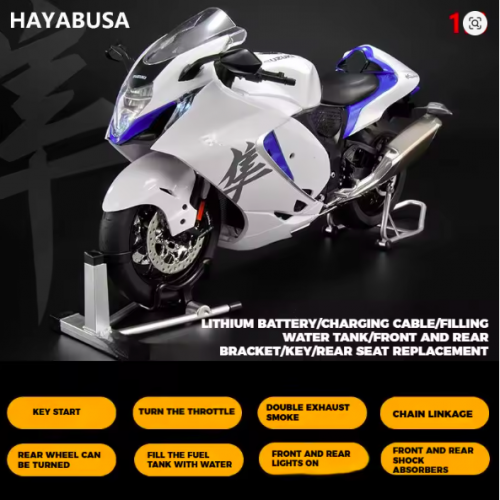 Suzuki Hayabusa GSX-1300R Alloy Model 1:6 Scale Collectible Alloy Metal Diecast Motorcycle Model with Sound, Light & Dynamic Display - Battery Operated