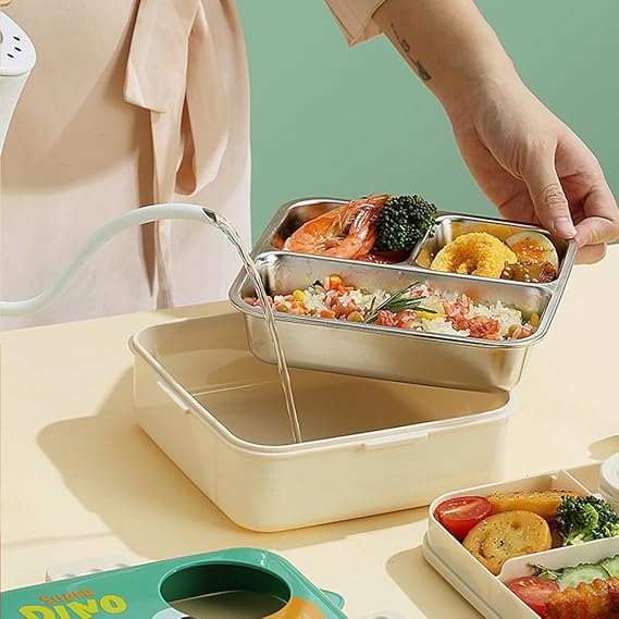 Dinosaur 5 Compartments Stainless Steel Lunch Box with Spoon and Salad Cup