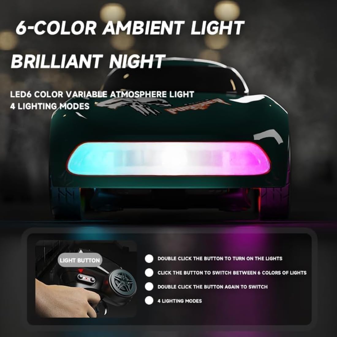1:64 Mini RC Drift Car with RGB LED Lights | 2.4GHz High-Speed Remote Control Racing Car(Gray))