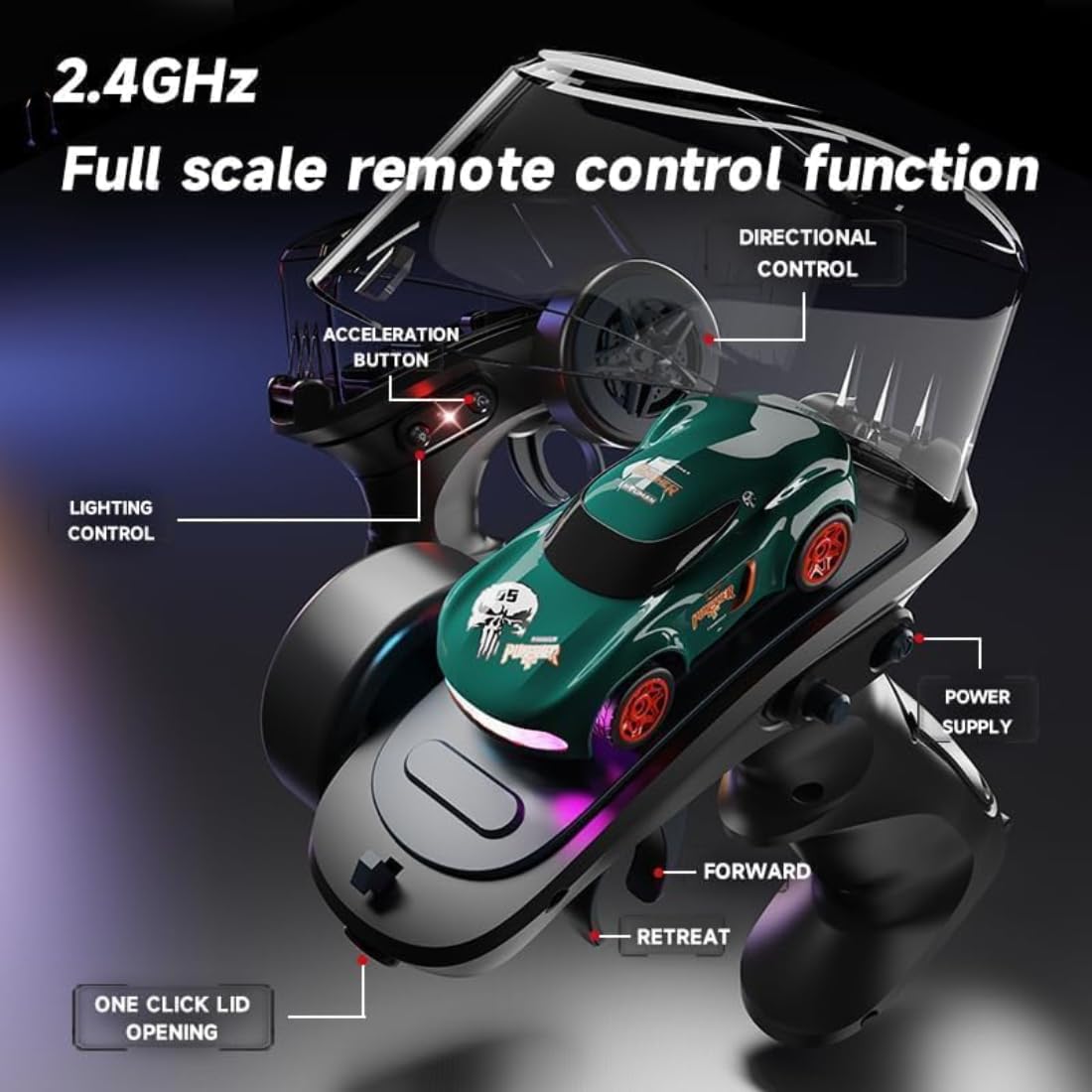 1:64 Mini RC Drift Car with RGB LED Lights | 2.4GHz High-Speed Remote Control Racing Car(Gray))