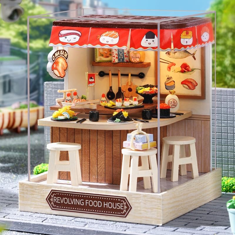 Cuteroom Diy Dollhouse - Corner of Happiness Series Miniature Kit - Revolving Food House