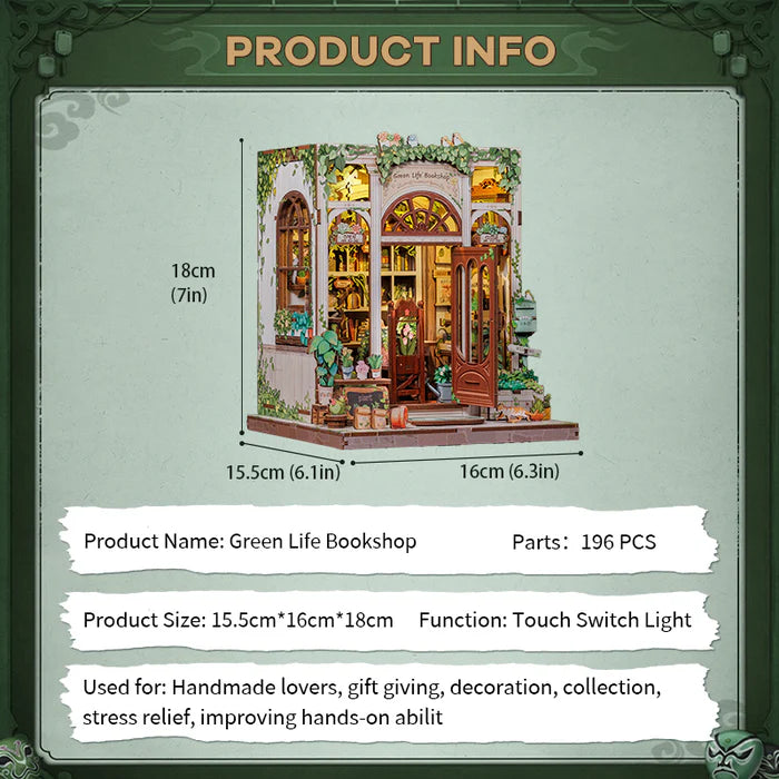 CUTEBEE DIY Book Nook Kit - Green Life Bookshop