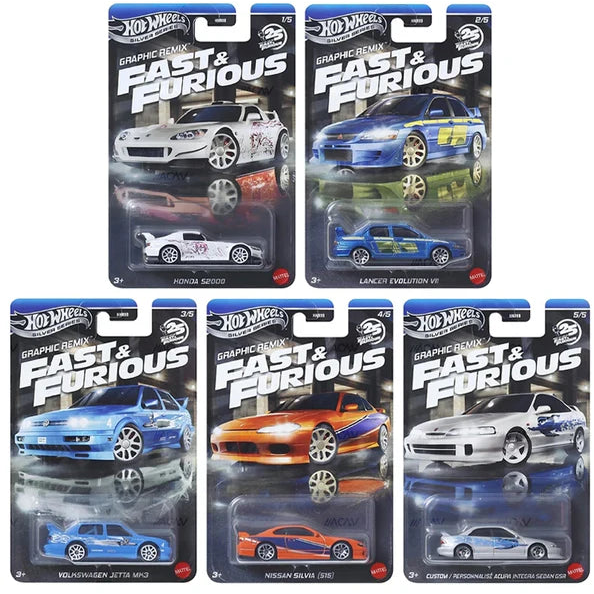 Hot Wheels Scale 1:64 Imported 2025 Fast and Furious Silver Series Graphic Remix - Set Of 5