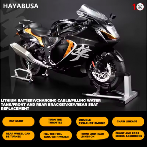 Suzuki Hayabusa GSX-1300R Alloy Model 1:6 Scale Collectible Alloy Metal Diecast Motorcycle Model with Sound, Light & Dynamic Display - Battery Operated