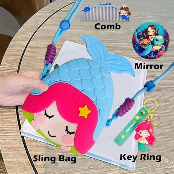 Cute Mermaid Design Combo For Kids With Mirror, Comb and Silicon Keychain (Select From Drop Down Menu)