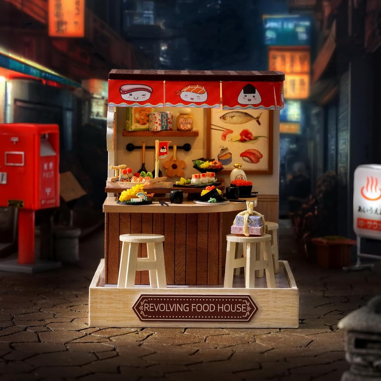 Cuteroom Diy Dollhouse - Corner of Happiness Series Miniature Kit - Revolving Food House