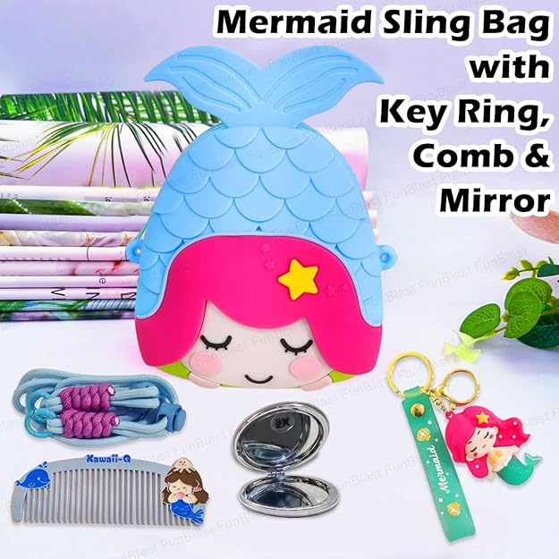 Cute Mermaid Design Combo For Kids With Mirror, Comb and Silicon Keychain (Select From Drop Down Menu)