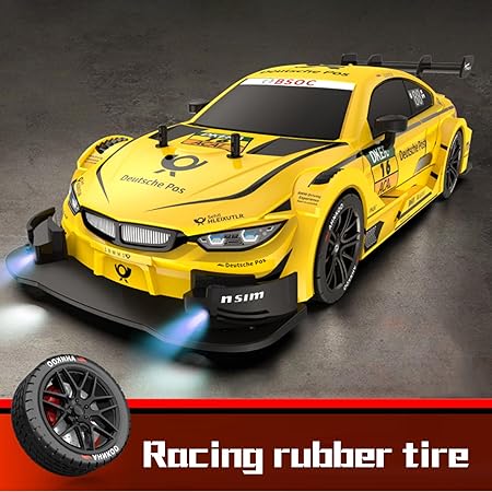 Whoosh DC Future Mega 9 Collection Super-Drift 1:16 Scale 2.4Ghz 4WD High Speed RTR Racing Car 30KM/H with Led Lights, Remote Control , Batteries and Drift Tire - Yellow