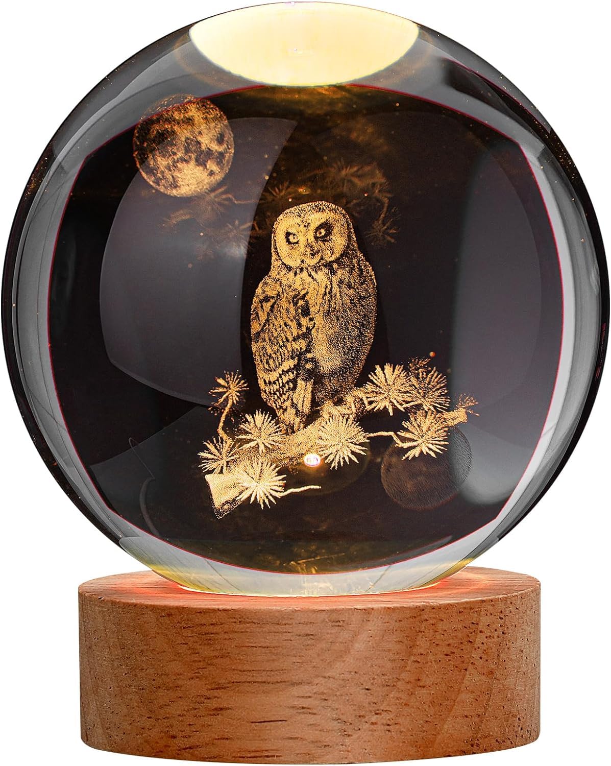 Hedwig Owl Lamp 3D Crystal Warm Led with Wood Base