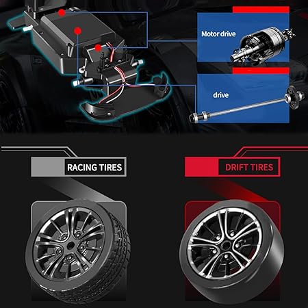 Whoosh DC Future Mega 9 Collection Super-Drift 1:16 Scale 2.4Ghz 4WD High Speed RTR Racing Car 30KM/H with Led Lights, Remote Control , Batteries and Drift Tire - Black