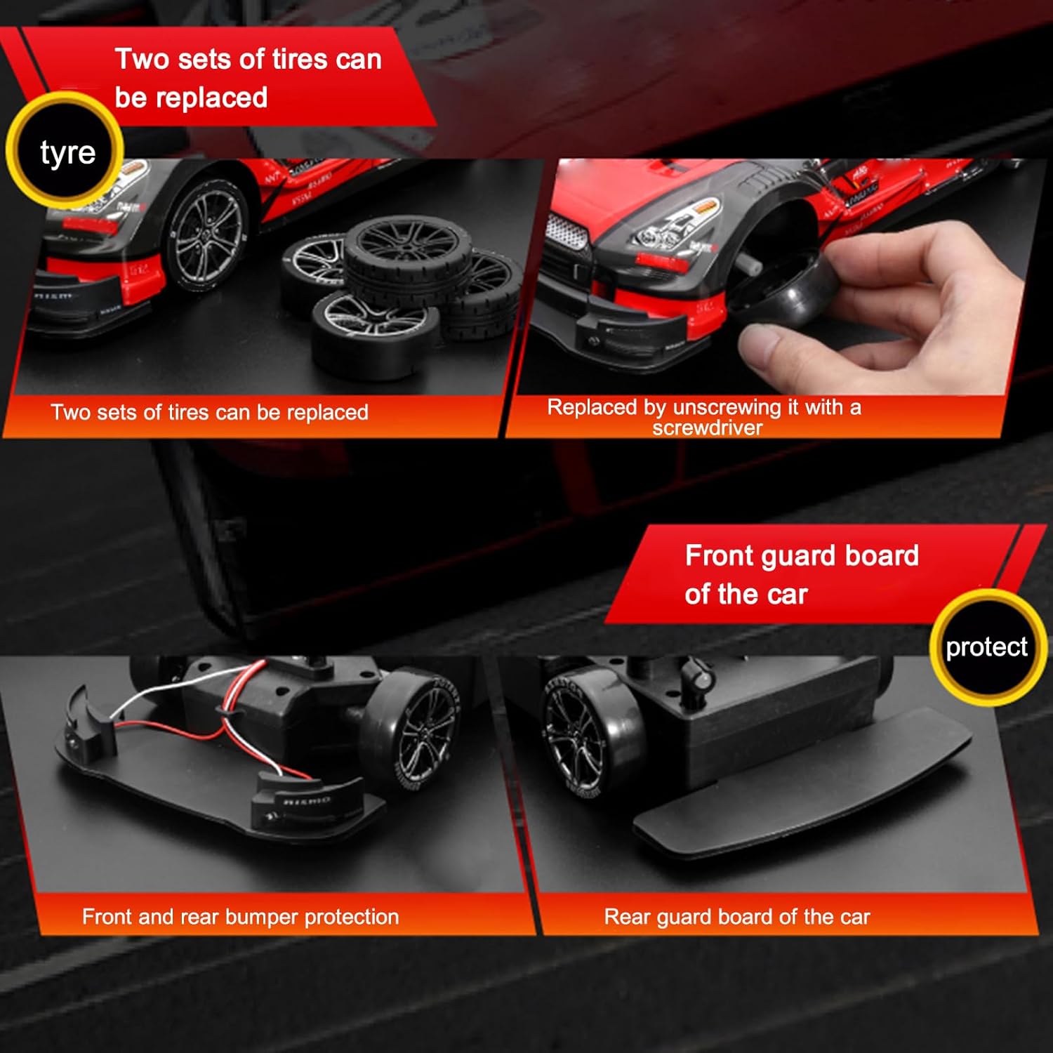 Whoosh DC Future Mega 9 Collection Super-Drift 1:16 Scale 2.4Ghz 4WD High Speed RTR Racing Car 30KM/H with Led Lights, Remote Control , Batteries and Drift Tire - Black
