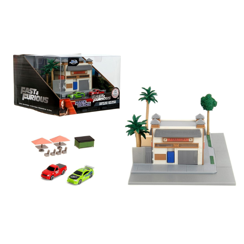 Jada Fast & Furious Nano Scene Toretto's Market & Cafe Diorama with 2 Nano Die-Cast Cars