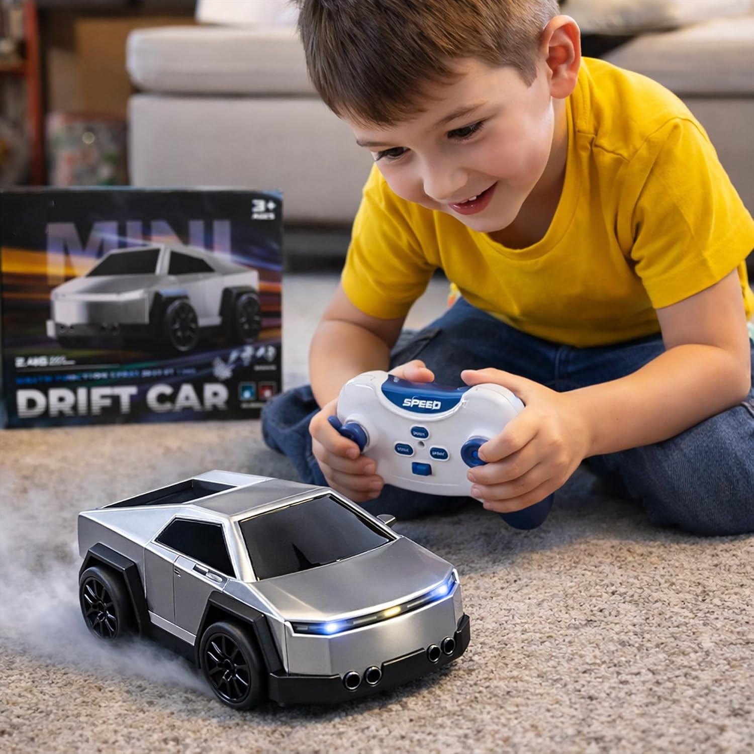 Cybertruck Style Mini Remote Control Drift Car with LED Lights & Spray Mist | 2.4GHz Remote Control Toy Car