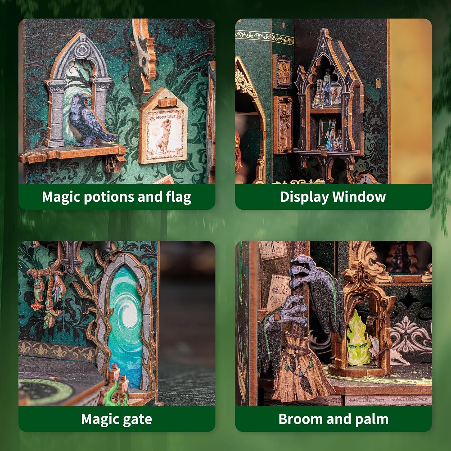 3D Wooden DIY Book Nook Quiet Herbarium Miniature Kit for Bookshelf Decor with LED Ligh